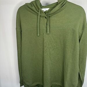 Time & Tru Olive Ribbed Lightweight Hooded Long Sleeve-Size Medium